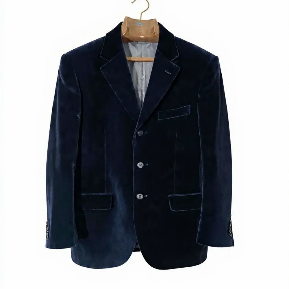 Awesome Linea Uomo Blue Velvet Suit Jacket Size 50L